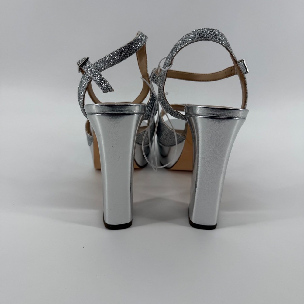 I. Miller Platform Sandals Womens 8.5 M Silver Samien Glitter Block Heel Strappy - Picture 4 of 10